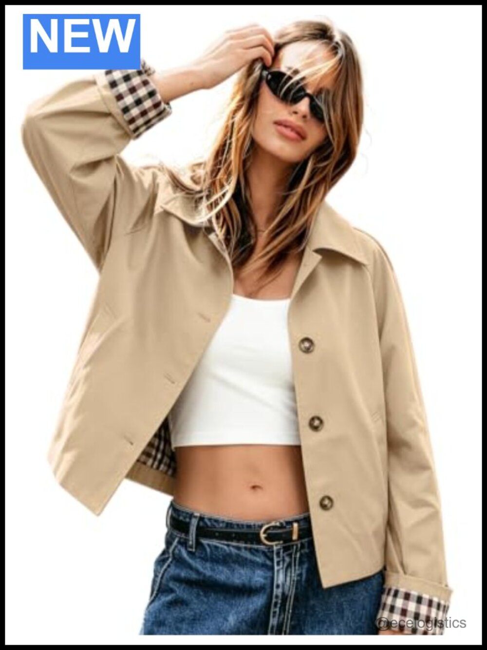 Women's Cropped Trench Coat Lapel Collar Single-Breasted Windbreaker Jacket